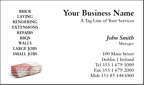 Business Card Design 176 for the Brick Laying Industry.