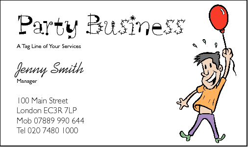 Business Card Design 212 for the Party Industry.