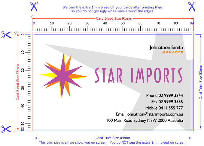 Measurements of your business card artwork.